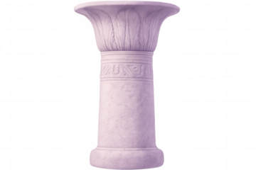 Pink egyptian column with floral decorations on transparent background representing ancient architecture and history
