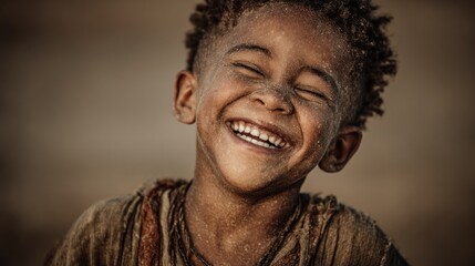 Innocence and Joy: A Dusty Child's Unbridled Laughter