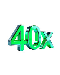 40x with Green Color Isolated on Transparent Background, 3D Render of Number and Letter Icon for Double and Bonus Concept