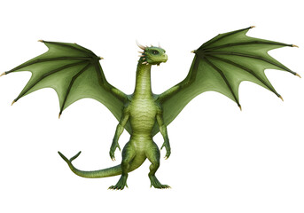 Obraz premium animated green dragon with detailed wings and fierce expression on a black background