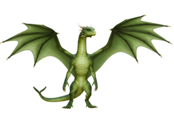 animated green dragon with detailed wings and fierce expression on a black background