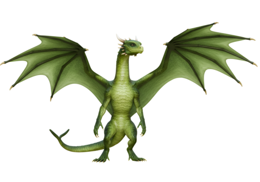 animated green dragon with detailed wings and fierce expression on a black background