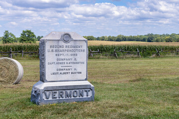Photo of the Vermont Memorial at the Cornfield Boundary at the Antietam National Battlefield Sharpsburg Maryland USA