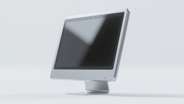 Sleek, modern all-in-one computer monitor with a minimalist design, angled on a white surface.