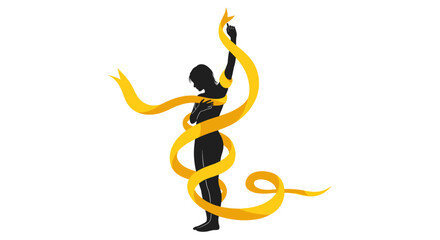 Silhouette of a woman with a flowing golden ribbon around her