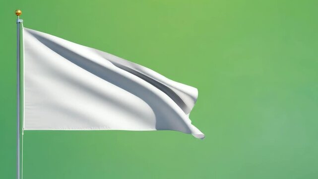 Blank flag waving in the wind against a vibrant green backdrop, perfect for concept use