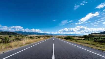Endless Straight Road With Blue‑White Gradient Sky And Central Perspective Leading To The Horizon