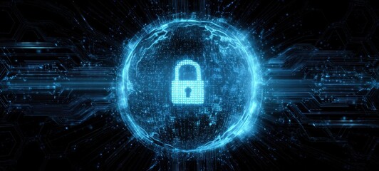 The Digital Padlock Encased in a Glowing Cyber Sphere Representing Data Security
