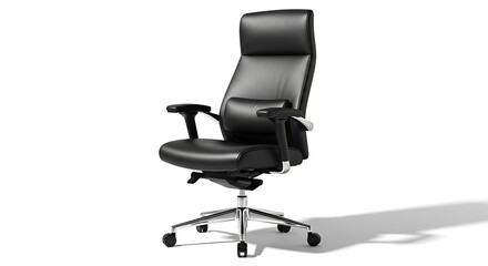Black leather executive office chair isolated on white background