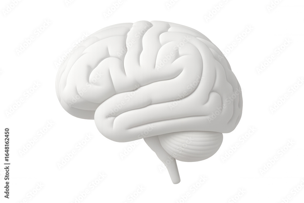Poster white realistic 3d brain model isolated on transparent background, symbolizing thought, intelligence