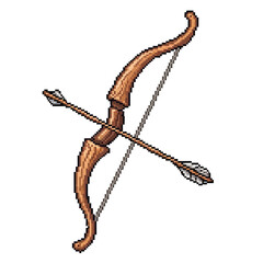 Fototapeta premium Pixel art illustration of a brown bow and arrow on white background