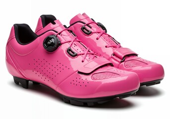 Bright pink cycling shoes with BOA closure dial and ventilation mesh for women mountain bike racing gear