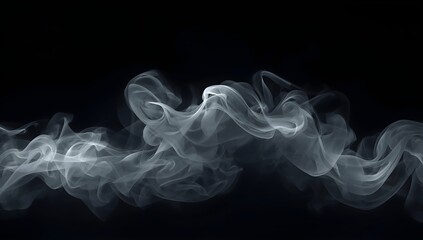 Wisps of ethereal white smoke gracefully swirling and curling against a deep black background creating an abstract and atmospheric visual