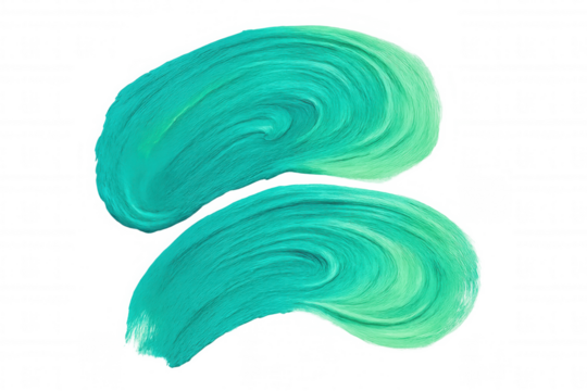 Turquoise and green brushstrokes blending dynamically, creating gradient texture with transparent backdrop, offering colorful artistic graphic design element