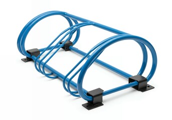 Adjustable blue steel bicycle parking system with tilting slots and rubber grips for secure bike storage organization