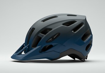 Fototapeta premium Steel blue mountain bike helmet with extended rear coverage and adjustable fit system for all-terrain cycling protection