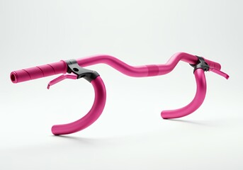 Pink metallic road bike drop handlebar with brake levers and rubber grips on white background for cycling component catalog