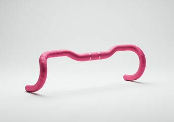 Pink anodized drop handlebar with handlebar tape wrapped around curved metal tubing for road cycling equipment photography