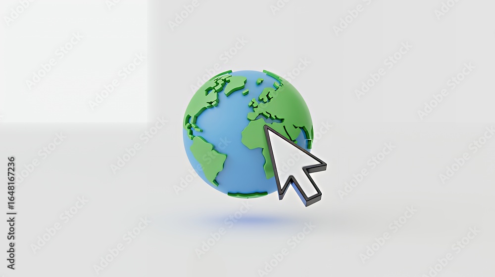 Fototapete 3d rendering of a globe with a cursor pointing at it, representing internet access.