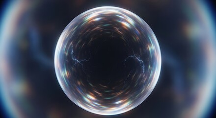 Abstract glowing orb with lightning effect on dark cosmic background