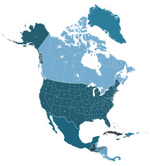 Map of North America with Abbreviated State Names