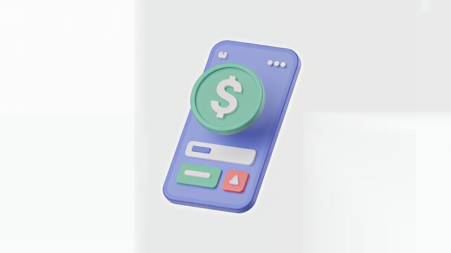 3D rendering of a smartphone with a dollar coin, representing mobile payment and financial technology. - Powered by Adobe