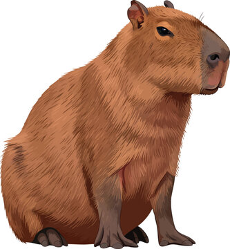 Seated capybara (Hydrochoerus hydrochaeris) vector illustration with transparent background, depicting the semi-aquatic rodent of South America, native to wetlands and savannas.