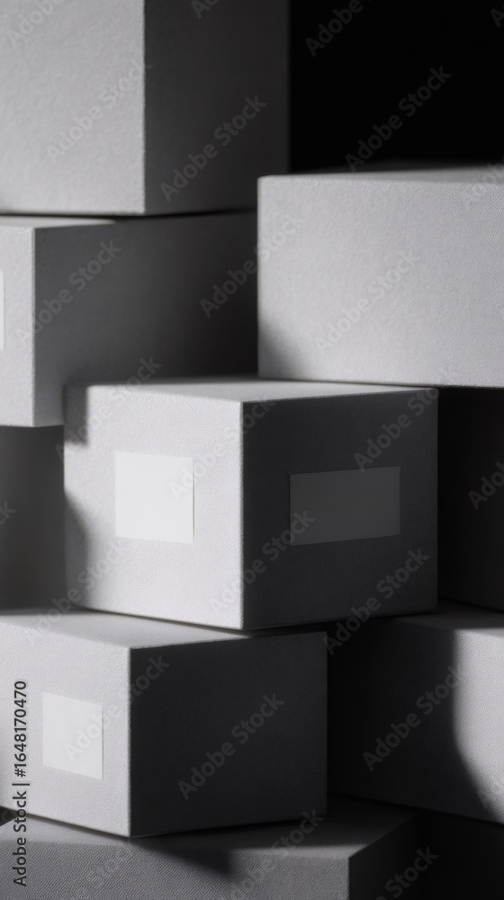 Aufkleber stack of gray boxes in a dark corner. moving and relocation concept for house shifting and new begin