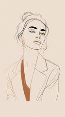 Minimalist line art portrait of a woman with blazer and earrings in neutral colors modern fashion illustration
