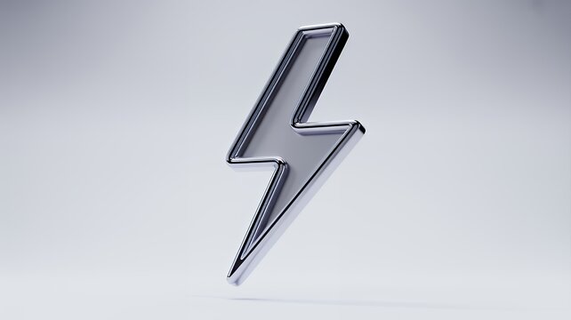 A shiny metallic lightning bolt symbol on a white background, graphic resource.