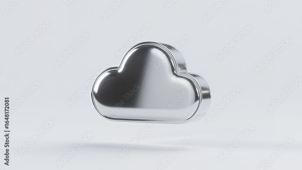 Aufkleber a polished metallic cloud icon symbolizing cloud computing and digital data storage services.