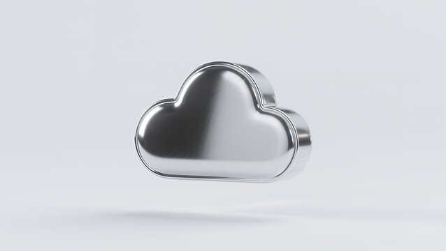 A polished metallic cloud icon symbolizing cloud computing and digital data storage services.