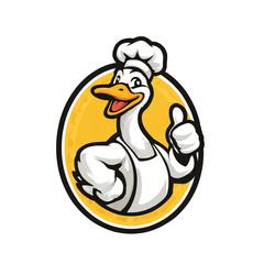 Charming Cartoon Chef Duck Mascot Logo Design: A Playful Culinary-Themed Character on Transparent Background.