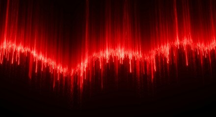 Red digital waveform audio visualization with glowing sound frequency spectrum on dark background for music and audio technology