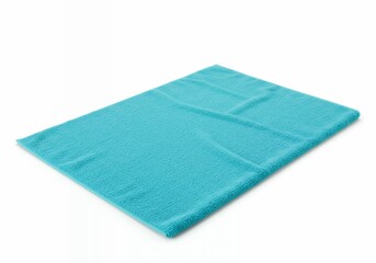 Bright turquoise cotton bath mat with ribbed border design on white background for modern bathroom interior photography