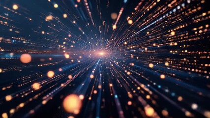 Dynamic Digital Data Flow with Abstract Light Trails and Orange Particles Against Blue Background - Powered by Adobe