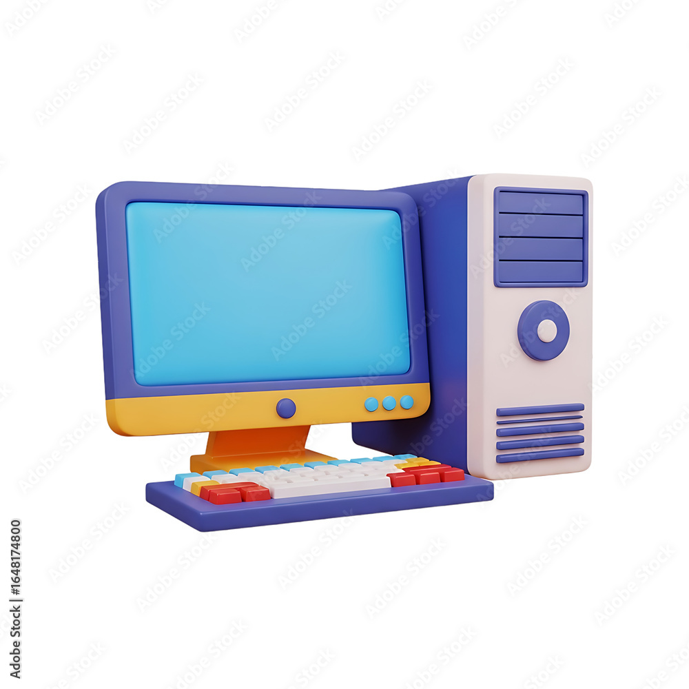 Fototapete 3d rendered desktop computer with monitor and keyboard isolated on transparent background