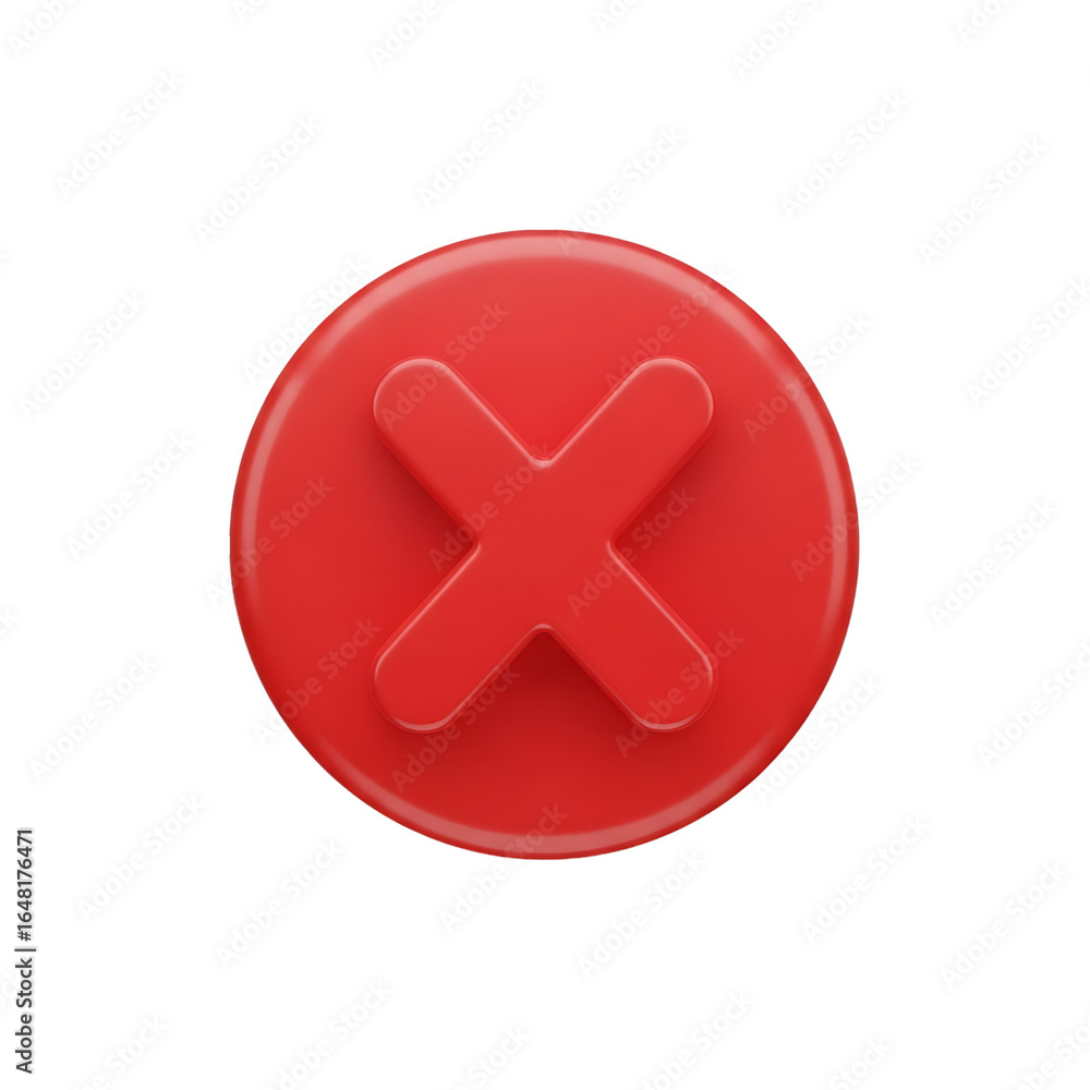 Poster red x mark button isolated on transparent background