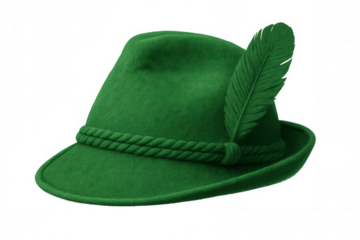 Traditional green bavarian hat featuring decorative feather, symbolizing german cultural heritage and festive oktoberfest spirit on clean background