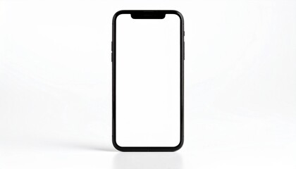 Minimalist isolated shot of a modern smartphone with blank screen, pure white background, technology product showcase