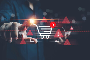 Safety Concepts for Online Shopping, Security alert from scammers. Alert of secure online shopping...