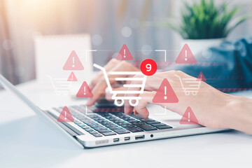 Safety Concepts for Online Shopping, Security alert from scammers. Alert of secure online shopping...