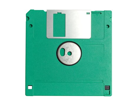 Green floppy disk on white background