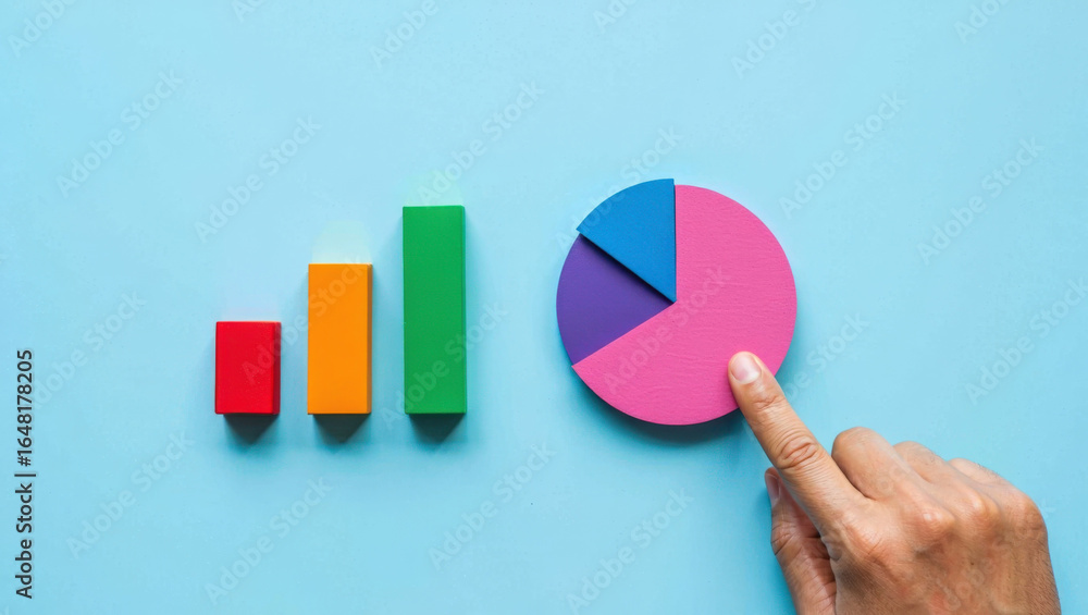 Poster colorful bar graph and pie chart displaying data analysis and statistics, ideal for business insight