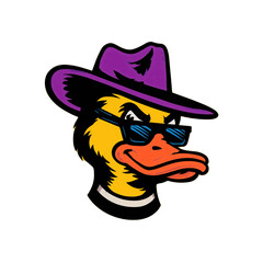 Cool Cartoon Duck with Purple Hat on Transparent Background for Trendy Pop Culture Design and Modern Mascot Illustrations