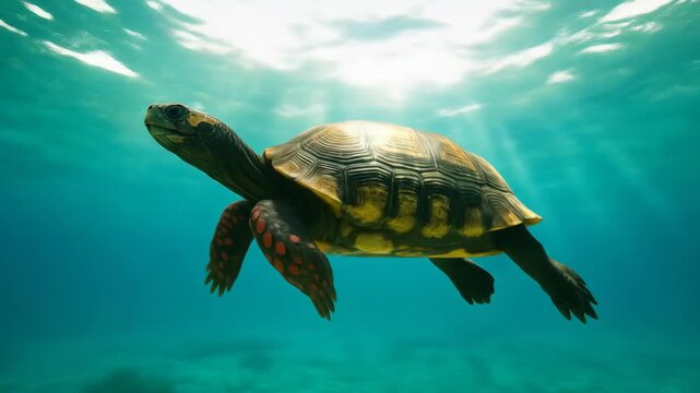 Turtle Swimming Underwater in Tropical Sea