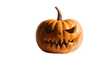 Carved Halloween pumpkin on white background, spooky face