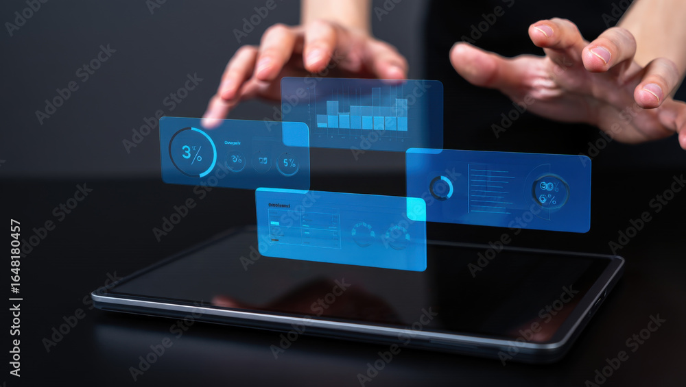 Fototapete interactive data visualization on tablet displaying business analytics and financial insights for st