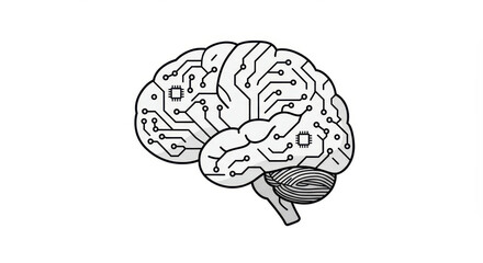 Digital intellect concept, brain connections in electronic circuit pattern illustration