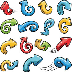 Cartoon arrow set. Vector illustration of various colorful arrows on white background.